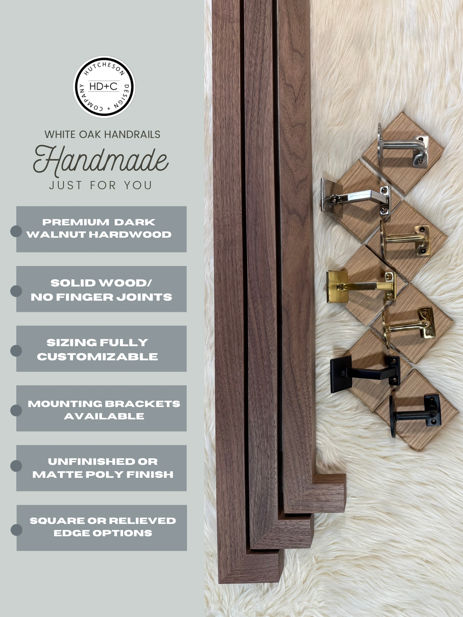 Dark Walnut Staircase Handrail - Solid Wood, Custom Made to Order