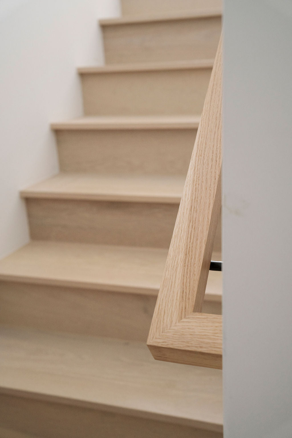 Custom White Oak Staircase Handrail - 1 3/4" W x 1 3/4" H