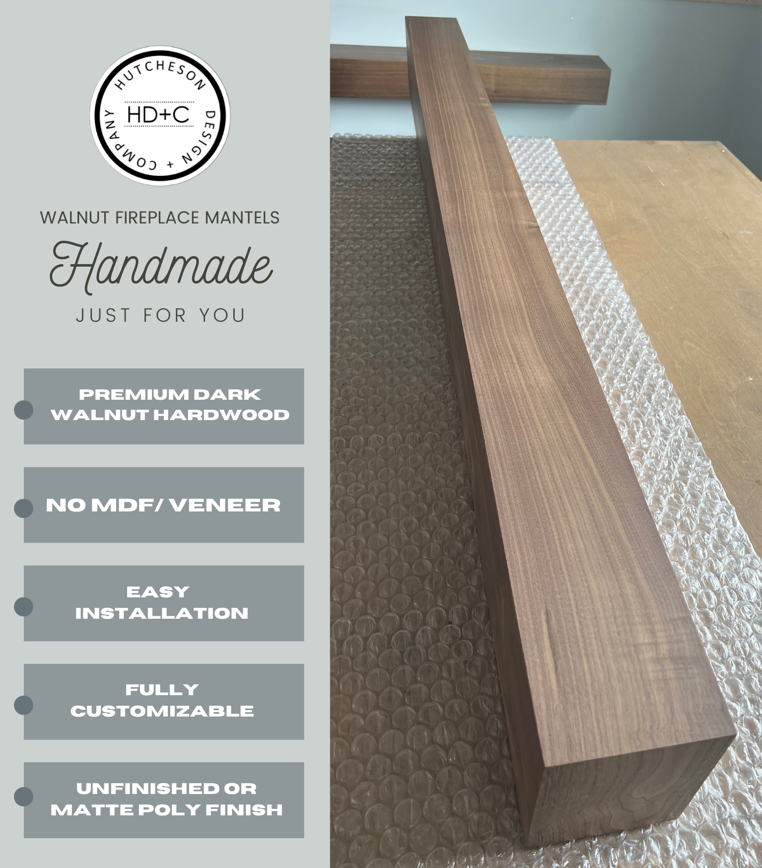 Dark Walnut Fireplace Mantel - Custom Built - Real Wood Mantel