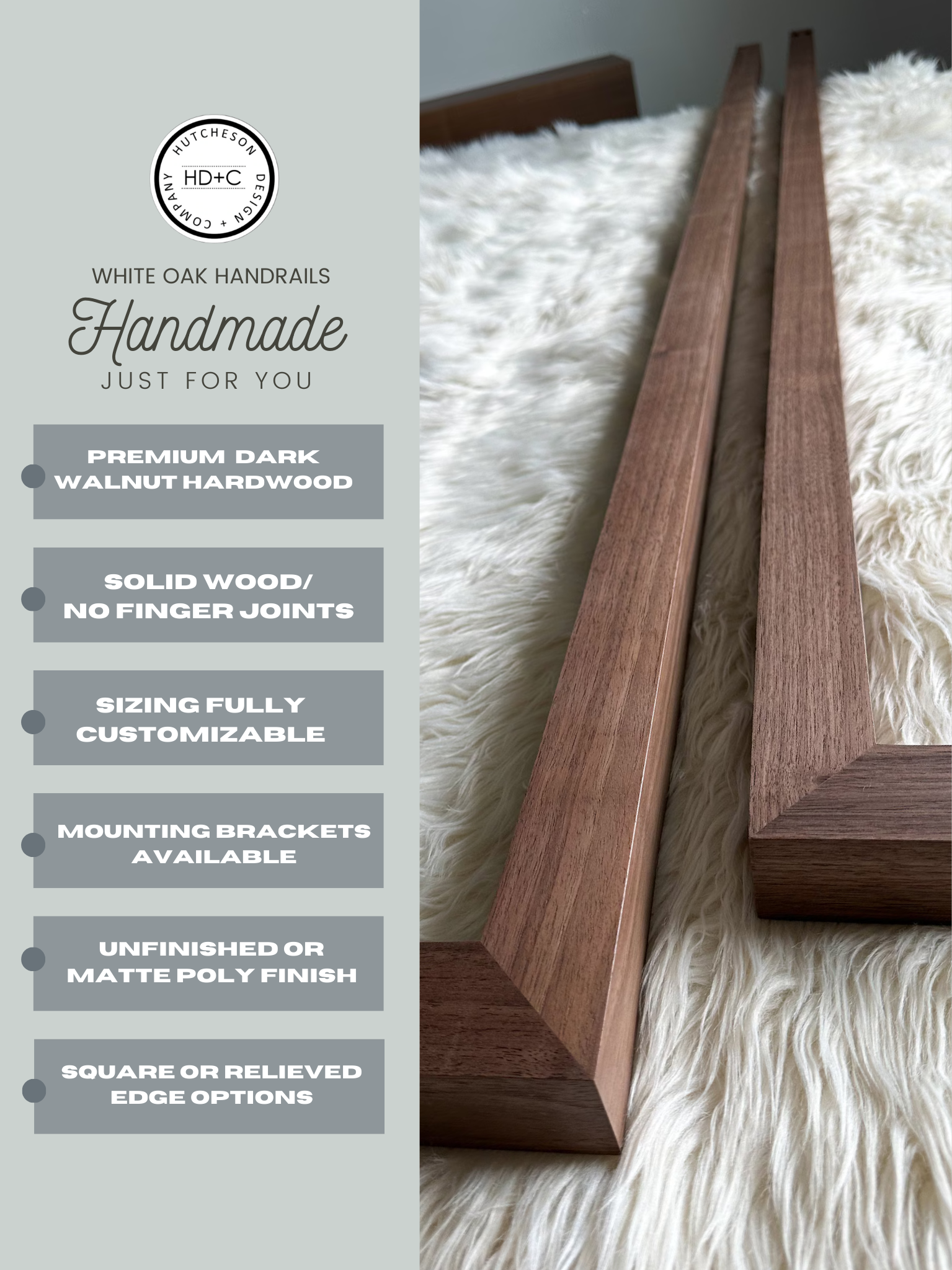 Dark Walnut Staircase Handrail - Solid Wood, Custom Made to Order