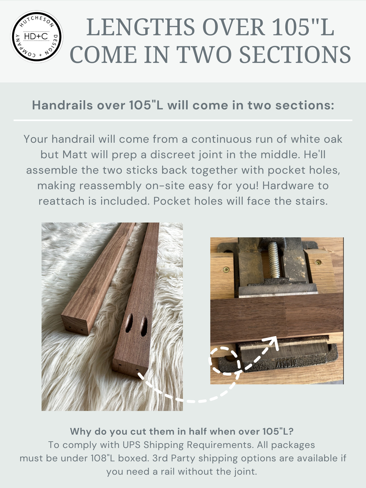 Custom Dark Walnut Staircase Handrail - 1 3/4" W x 1 3/4" H