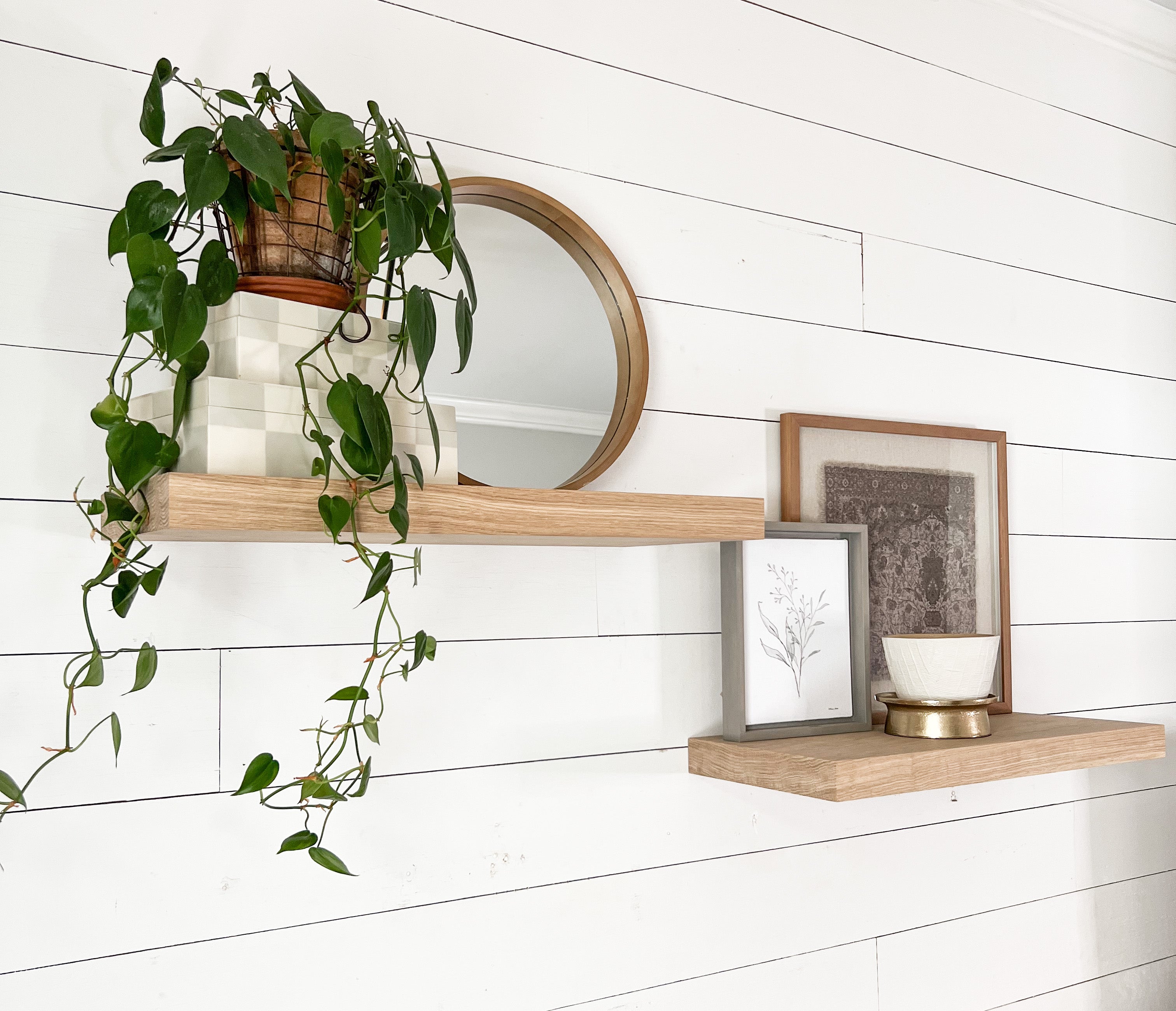 Modern White Oak 2024 Wood Contemporary Hexagon Mounted Metal Hanging Storage Floating Shelves