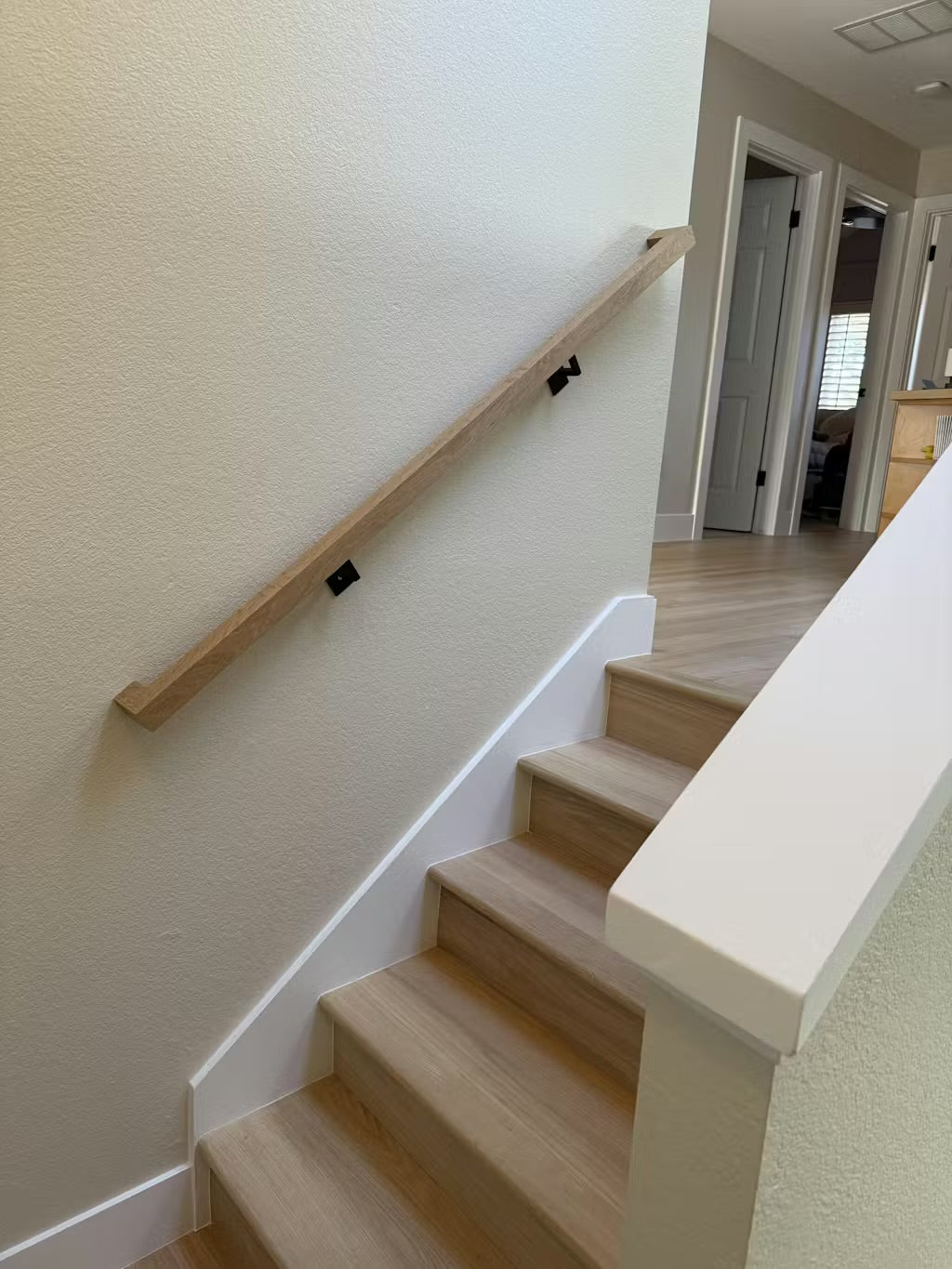 White Oak Staircase Handrail w/ Wall Returns - Solid Wood, Custom Made to Order