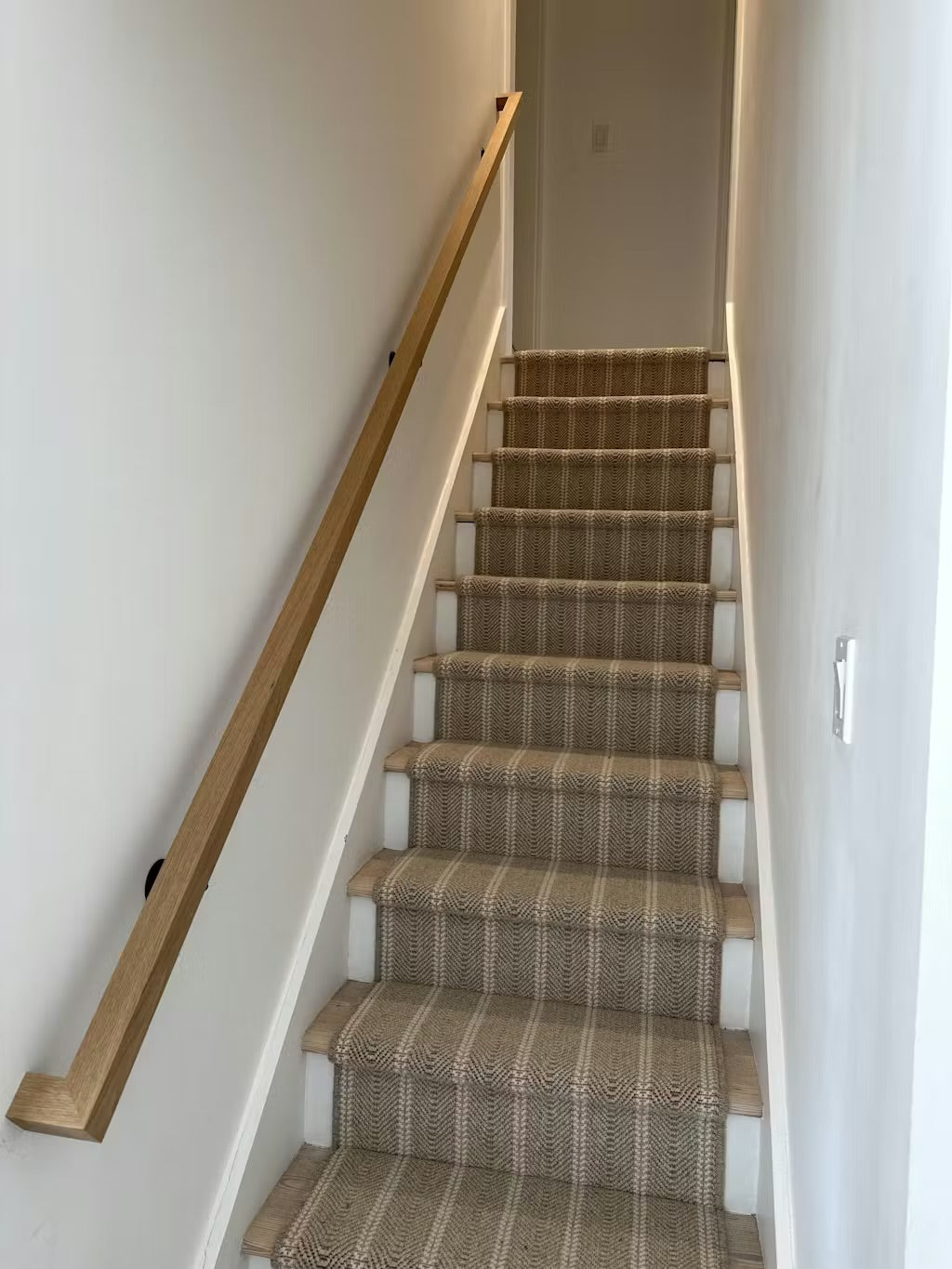 White Oak Staircase Handrail w/ Wall Returns - Solid Wood, Custom Made to Order