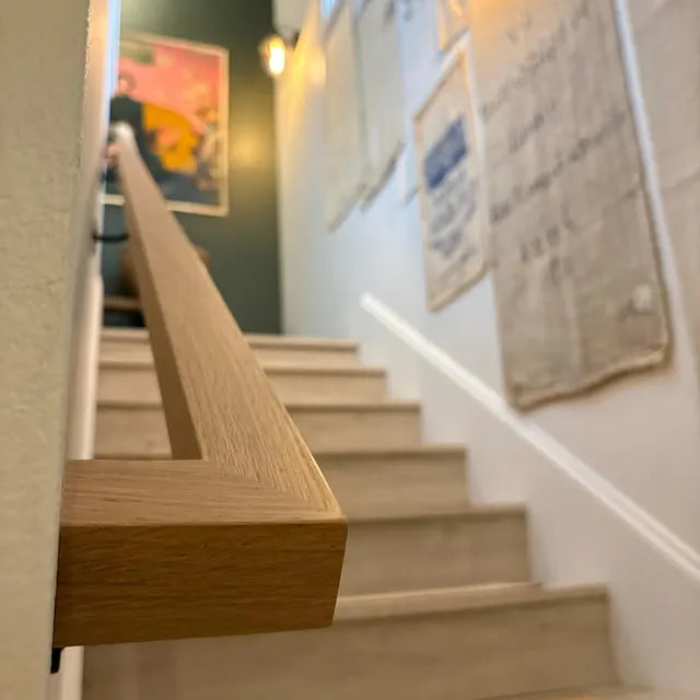 White Oak Staircase Handrail w/ Wall Returns - Solid Wood, Custom Made to Order
