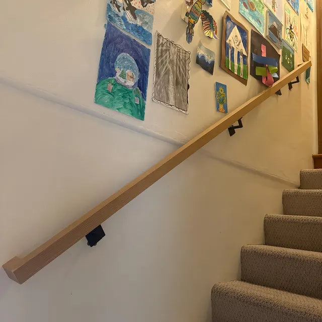 White Oak Staircase Handrail w/ Wall Returns - Solid Wood, Custom Made to Order