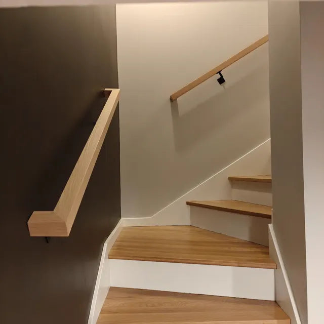 White Oak Staircase Handrail w/ Wall Returns - Solid Wood, Custom Made to Order