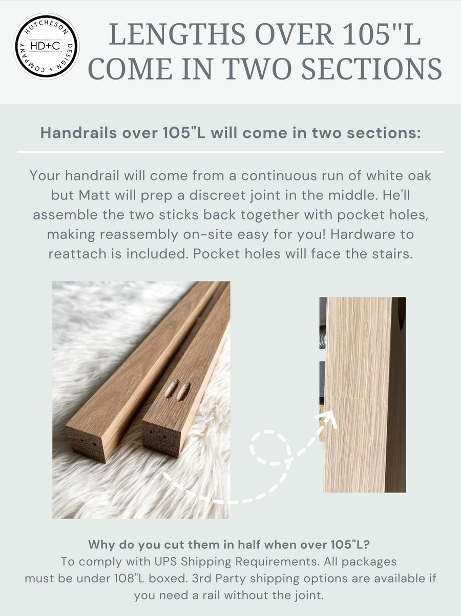 Custom White Oak Staircase Handrail - 1 3/4